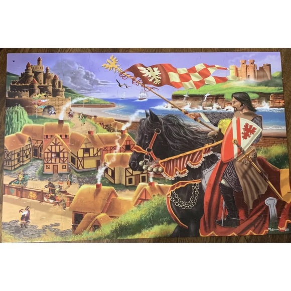 Melissa & Doug Medieval Triumph 4426Floor Puzzle 100 Piece Knight Village Horse - Picture 2 of 7